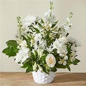 Medium white bouquet in white wicker basket