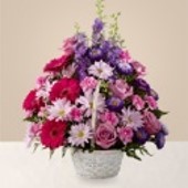 Pink and purple basket bouquet