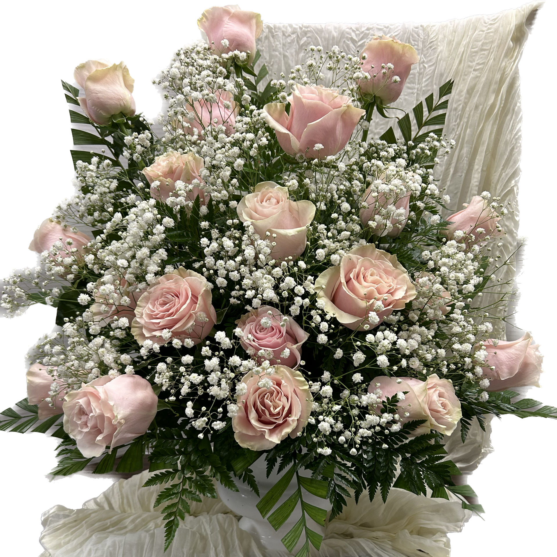 Light pink roses with sales baby's breath